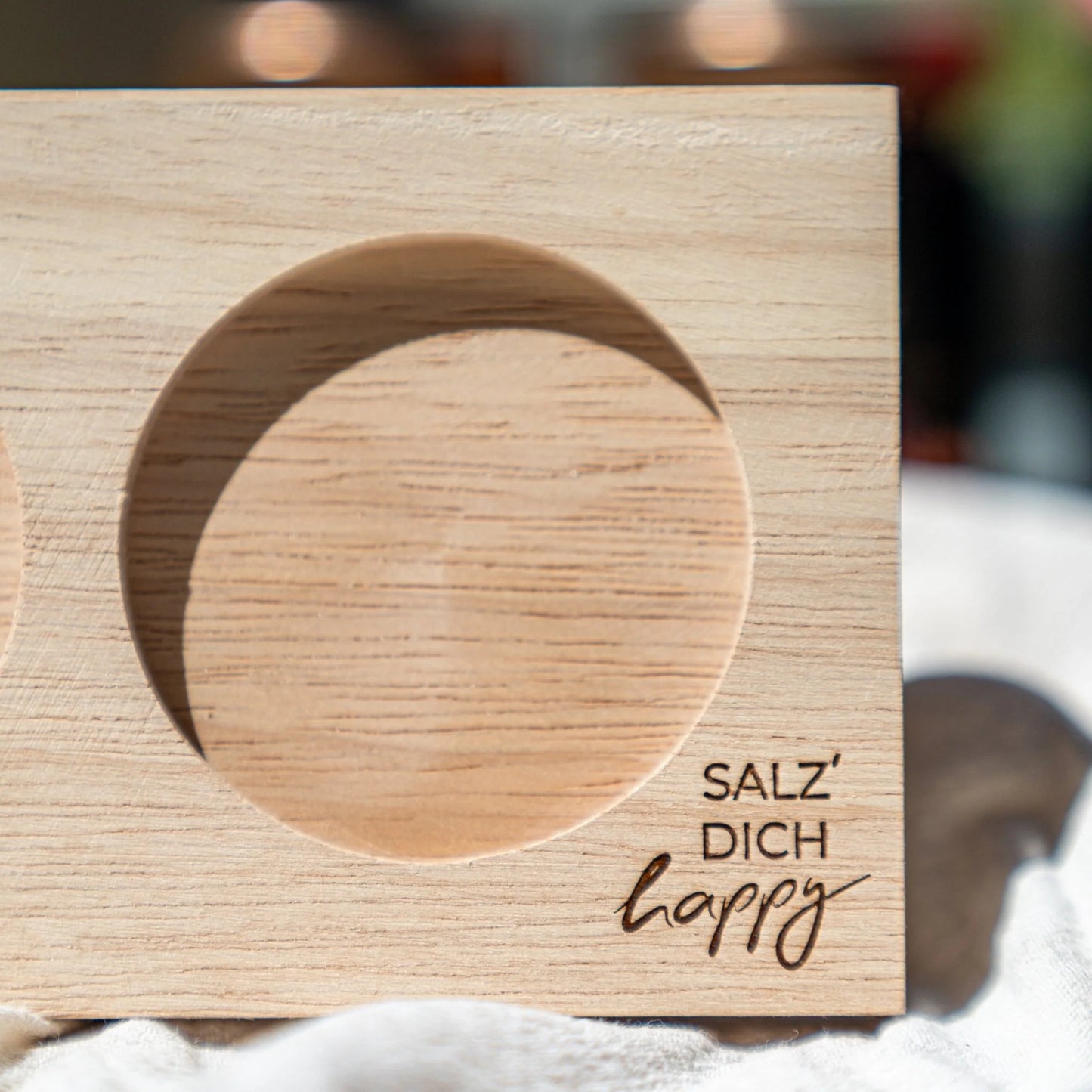SALZ' DICH HAPPY - Eichenholzbrettchen für 3 Gläser