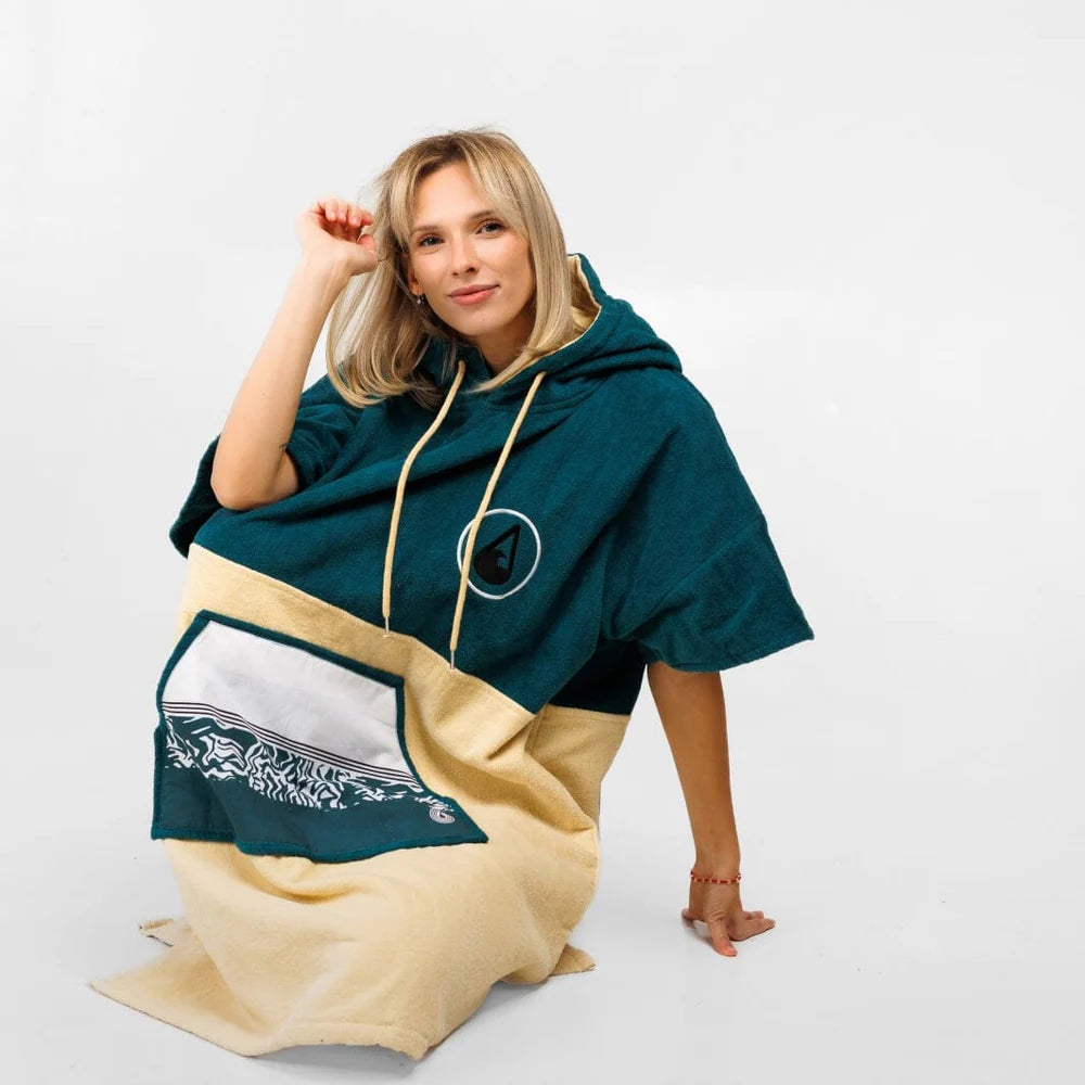 Poncho Petrol, Baumwolle Velours