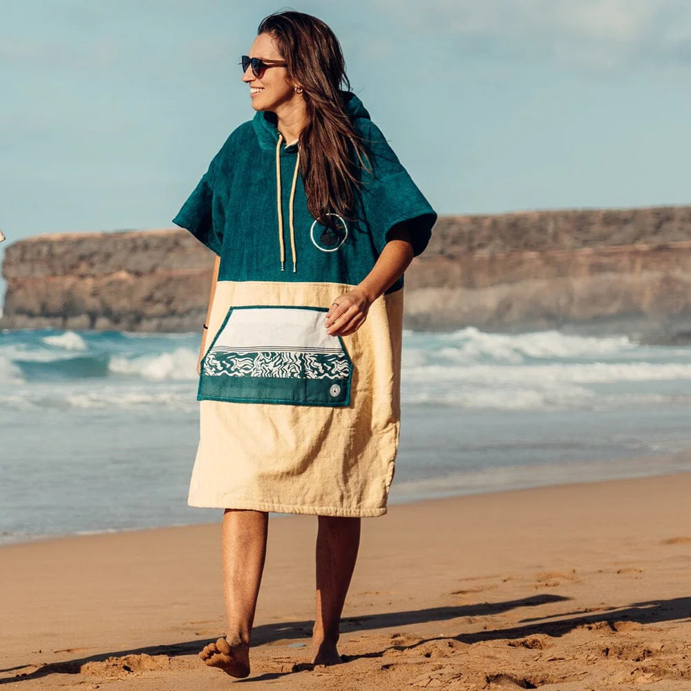 Poncho Petrol, Baumwolle Velours