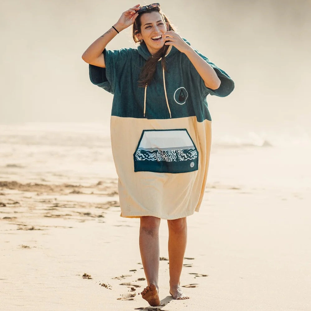 Poncho Petrol, Baumwolle Velours
