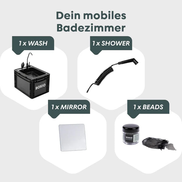 BOXIO WASH PLUS Mobiles Waschbecken mit Campingdusche