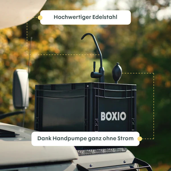 BOXIO WASH PLUS Mobiles Waschbecken mit Campingdusche