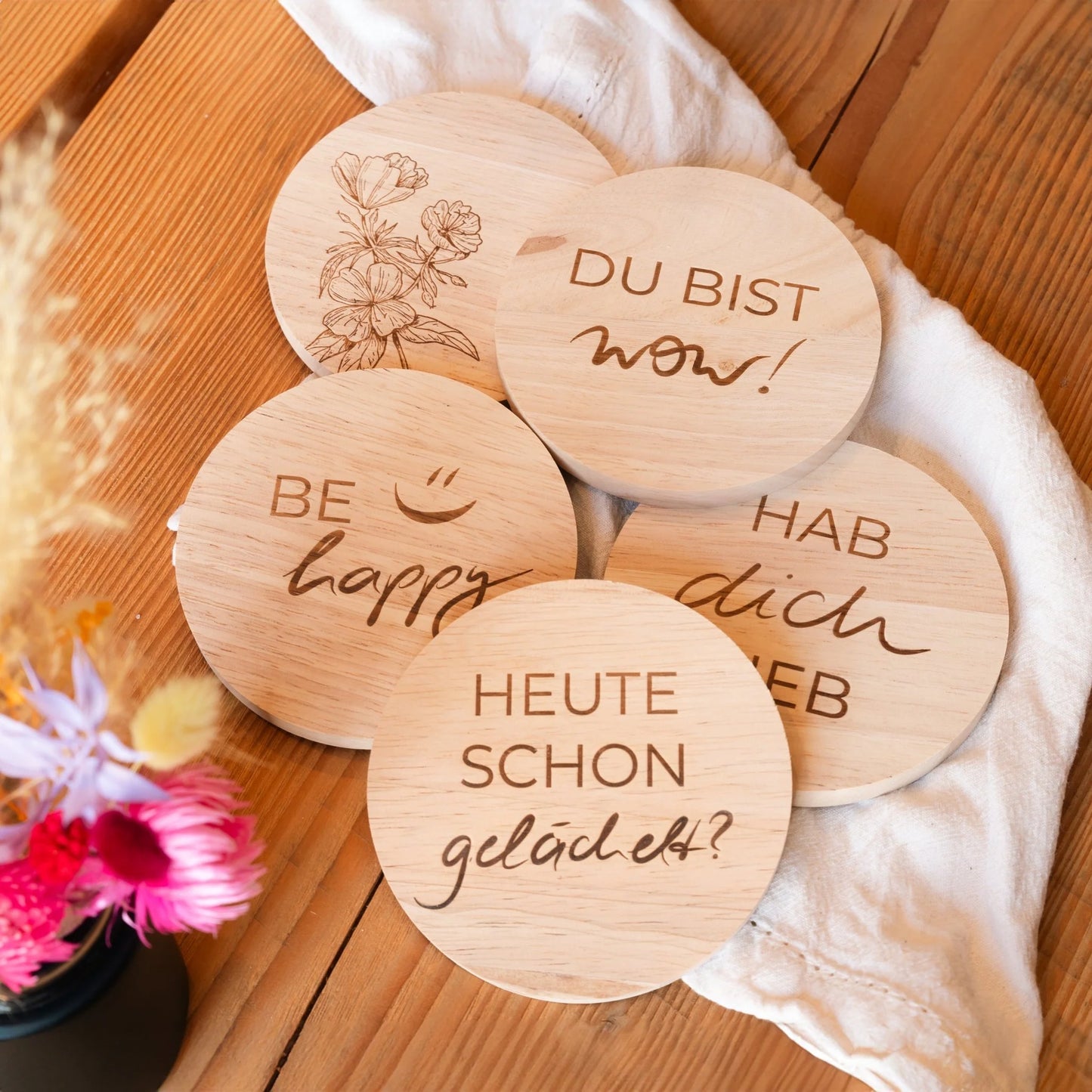 HEUTE SCHON GELÄCHELT? Eichenholzuntersetzer